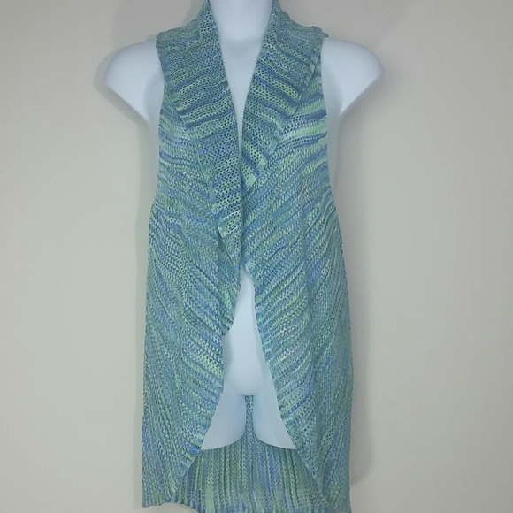 John Paul Richard Studio Tops - Vest knit sleeveless open cardigan Blue green